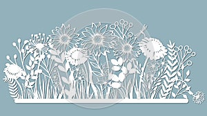 Echinacea, chamomile, schefler, noble hepatica, zephyrantes, stokesia. Vector illustration. Set of paper flower, stickers. Laser