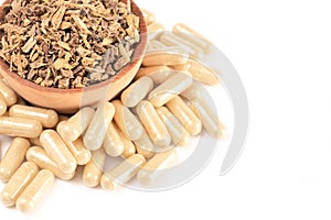 Echinacea Root in a Wooden Bowl on a White Background