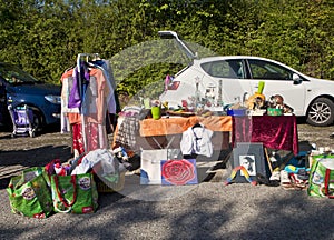 Eching, Germany - merchandise on display at spring flea market