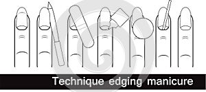Echnique not edging manicure . European manicure. Walkthrough. Black and white photo