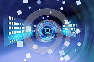 echnology background cyberspece metaverse virtual reality solution big data meta AI tech simulation to world artificial