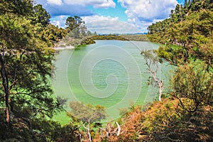 Echo Lake at Wai-O-Tapu Thermal Wonderland near Rotorua, North Island, New Zealand