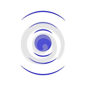 Echo sonar waves. Blue radar symbol on sea and ultrasonic signal reflection. Icon detect and scan vibration or water. Round