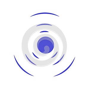 Echo sonar waves. Blue radar symbol on sea and ultrasonic signal reflection. Icon detect and scan vibration or water. Round