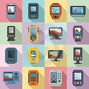 Echo sounder icons set, flat style