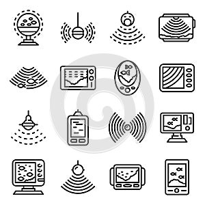 Echo sounder icons set, outline style