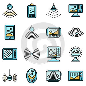 Echo sounder icons set vector flat