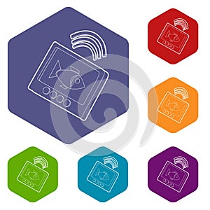 Echo sounder icons vector hexahedron