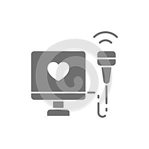 Echocardiogram, heart ultrasound grey icon. Isolated on white background