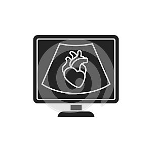 Echocardiogram machine black glyph icon. Medical and scientific concept. Pictogram for web, mobile app, promo.