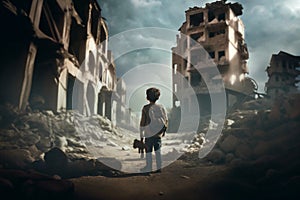 Echoes of Conflict: A Child\'s Resilience Amidst the Ruins of War