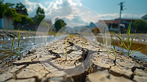 Echoes of Thirst: Cracked Earth & the Last Drops. Concept Environmental Impact, Water Scarcity,