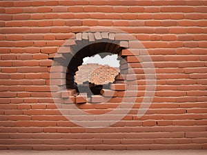 Echoes of war. Wall damaged by a military projectile (bomb)