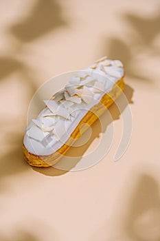 Eclair filled with white chocolate top view