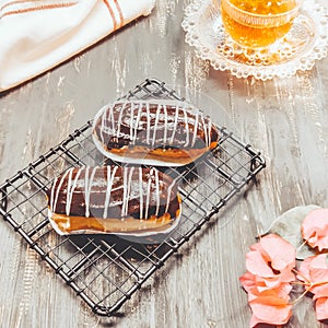 Eclairs coux for afternoon tea time