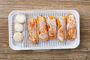 Eclairs pastry in blister box