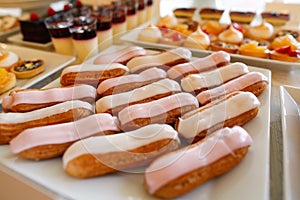 Eclairs on a plate, selective focus