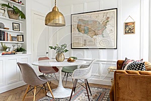 Eclectic dining room with modern design elements