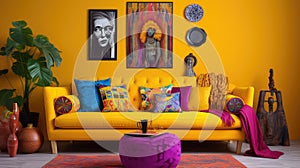eclectic yellow couch photo