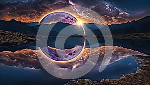 Eclipse, journey, portal to another universe, meditation, spiritual renewal photo