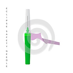 Eclipse Safety Needle with Safety shield vector illustration iolated on white background. Winged Infusion set of Vacuum