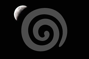 An eclipsing full moon with a black background