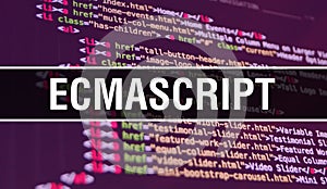 ECMAScript concept illustration using code for developing programs and app. ECMAScript website code with colourful tags in browser