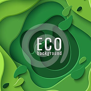 Eco abstract green paper cut background. Vector ecological banner