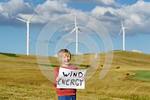 Eco activist boy with banner \