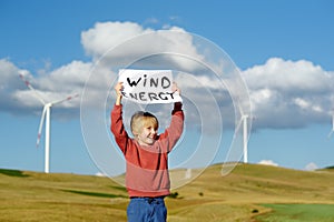 Eco activist boy with banner