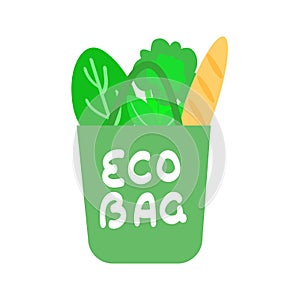 Eco bag badge, label - healthy food products in eco bag. Zero Weist Concept, Healthy Eating Concept, Environmental Protection