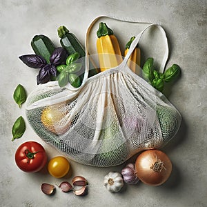 Eco bag. Brown grocery bag filled fresh vegetables surface. Healthy eating sustainable shopping