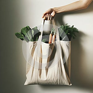 Eco bag. Brown grocery bag filled fresh vegetables surface. Healthy eating sustainable shopping