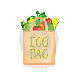 Eco Bag full of vegetables and fruits.