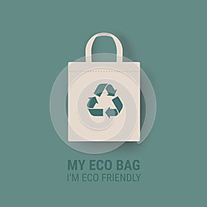 Eco bag vector icon Cloth Bag Tote sign Zero waste Eco-friendly recycle illustration isolated on green background