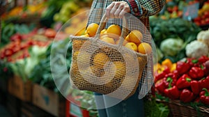 eco bag with vegetables in hands