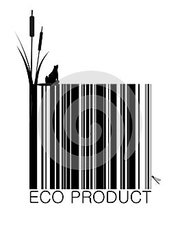 Eco bar-code with plant frog and dragon fly, eco product concept,