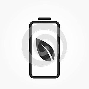 Eco battery with leaf line icon. electric power and environmentally friendly technology symbol