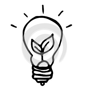 Eco bulb icon isolated on a white background. Ecological energy saving lamp. Vector simple illustration in the doodle style. Green