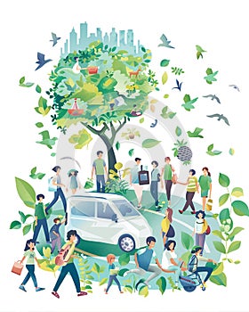 ECO campaign illustration, vector image style, circular economy wheel photo