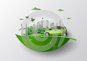 Eco car concept of Environmentally friendly  with eco car . photo