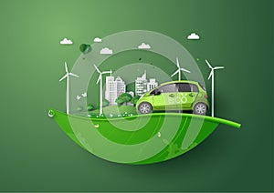 Eco car concept of Environmentally friendly  with eco car . photo