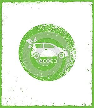Eco Car Drive Green Vector Natural Friendly Concept On Rough Background