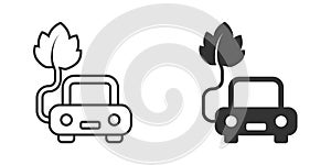 Eco car icon in flat style. Leaf and auto vector illustration on white isolated background. Bio charging sign business concept