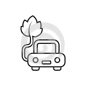 Eco car icon in flat style. Leaf and auto vector illustration on white isolated background. Bio charging sign business concept