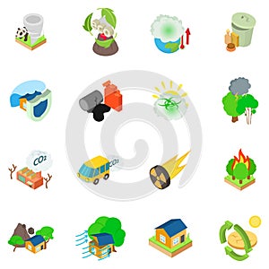 Eco catastrophic icons set, isometric style