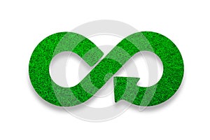 ECO, circular economy, green grass infinity arrow symbol. 3D illustration