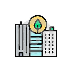 Eco city, clean town, wasteless flat color line icon.