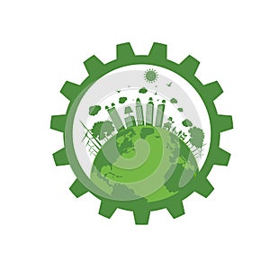 Eco city concept with gear stock vector