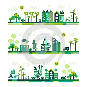 Green Eco city living concept banners. photo